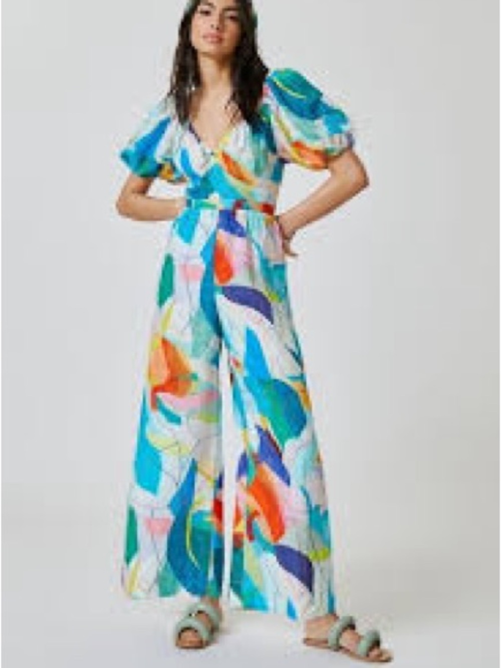 Ranna Gill Anthropologie Tie-Back Wide-Leg Jumpsuit - Blue Multi